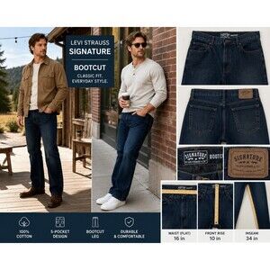 Levi Strauss Signature Men 32x34 Bootcut Dark Wash Classic Denim Jeans Cotton